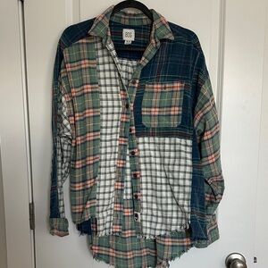 BDG Women's Plaid Patchwork Shirt - Blue, Green, White
